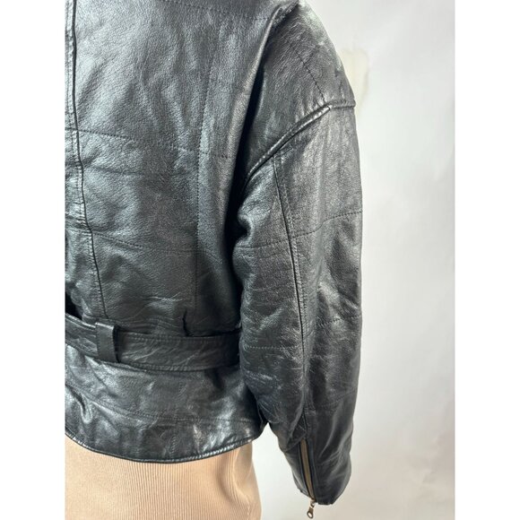 Genuine Leather Northern Style Womens Jacket With Belted Waist Zip Size L Black - Picture 9 of 16
